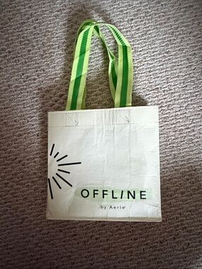 aerie Cream Tote with Neon Green Striped Handles